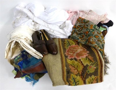 Lot 2057 - Assorted Costume and Accessories including a white cotton dress with pin tucks and crochet...