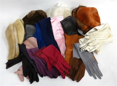 Lot 2058 - Mitzi Lorenz White Mink Fur Hat, two others with fur trims, two mink collars; thirteen Pairs of...