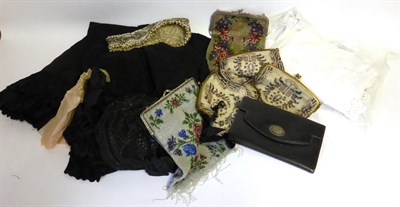 Lot 2065 - Assorted 19th Century and Later Costume Accessories including a black grosgrain cape with...