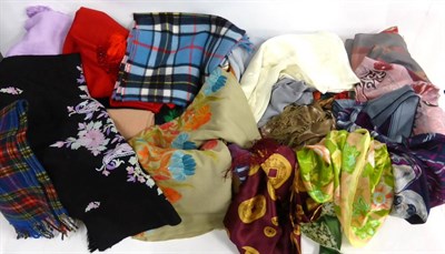 Lot 2069 - Assorted Costume and Accessories including Scottish knitwear, wool, silk and cashmere scarves...