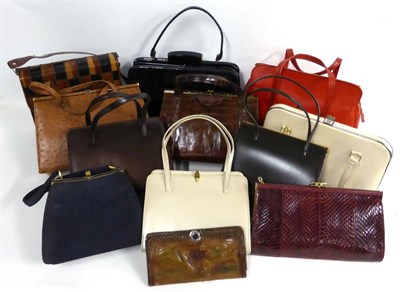 Lot 2070 - Assorted Modern Handbags including a navy blue Corde evening bag, patent bag, leather bags etc (two