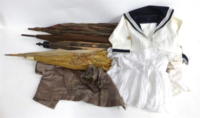 Lot 2071 - Assorted Edwardian Parasols including one with striped handle, pale brown mount with paisley...