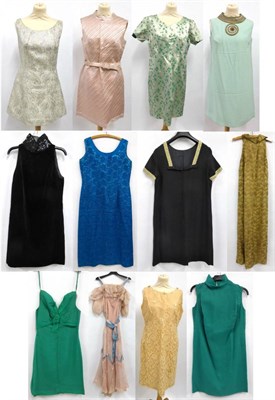 Lot 2079 - Assorted Circa 1960's and Later Evening Dresses including a pale pink dress woven with flower...