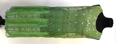 Lot 2092 - French 1920s Green Chiffon Sleeveless Shift Dress bearing a label 'Haute Nouveaute de Paris'...