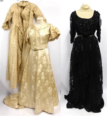 Lot 2099 - Assorted 19th Century and Later Costume including a Cream Silk Two Piece self patterned of...