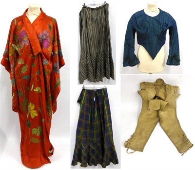 Lot 2100 - 19th Century and Later Costume including a pair of gents hand stitched buckskin/hide breeches, with