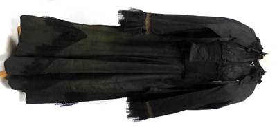 Lot 2102 - Victorian Black Silk Two Piece and Accessories including a black grosgrain fitted long sleeved...