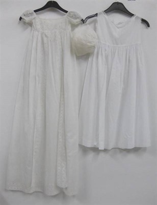 Lot 2114 - 19th Century Christening Gown in cotton with short capped sleeves and Ayrshire embroidery, together