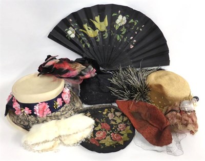 Lot 2134 - Assorted Circa 1920's and Later Costume Accessories including an American made straw hat with brown