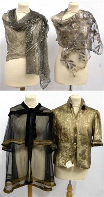 Lot 2137 - Circa 1930s Gold Lame Evening Jacket with quilted collar, two covered buttons to the waist...