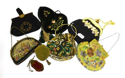 Lot 2141 - Circa 19th Century and Later Evening Bags and Purses including a green velvet drawstring purse with