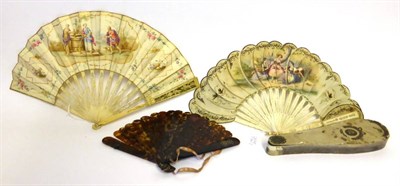 Lot 2143 - Late 19th Century Fans including a Tortoiseshell Brisee Fan, mounted with initials in white...