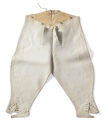 Lot 2151 - A Pair of 19th Century Buckskin Gents Breeches hand stitched, with button fastenings to each leg