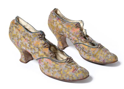 Lot 2152 - Pair of Late 18th Century/Early 19th Century Brocade Heeled Shoes labelled Andreas Neider,...