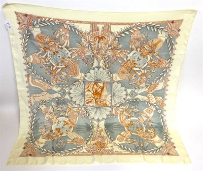 Lot 2172 - Hermes Silk Scarf 'Les Chants du Henne' designed by Lawrence Bourthomieux on a cream ground,...