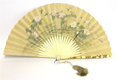 Lot 2182 - A 19th Century Japanese Shibayama Fan, ivory sticks and guards inlaid with mother of pearl...