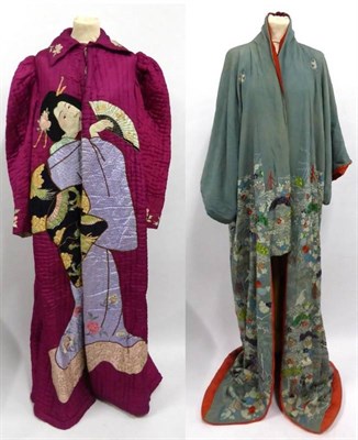 Lot 2184 - Late 19th Century/Early 20th Century Japanese Quilted Silk Dressing Gown with embroidered...