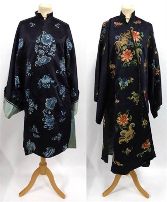 Lot 2185 - Early 20th Century Chinese Blue Silk Robe embroidered with chrysanthemums in blue silk overall,...