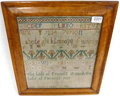 Lot 2201 - An Unfinished Alphabet Sampler Worked on Linen by Ruth Spencley Aged 14 1801, in coloured silks...