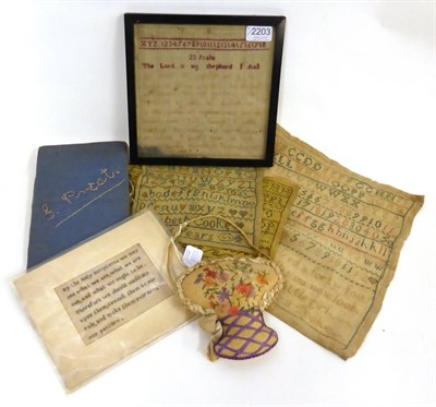 Lot 2203 - Assorted 19th Century and Later Samplers and Embroidery including a framed wool work of The...