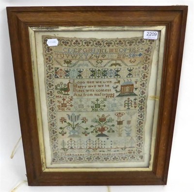 Lot 2209 - 19th Century Alphabet Sampler Worked by Margaret Black aged 12 with central verse, floral...