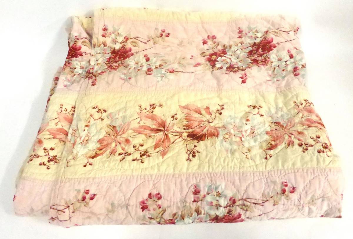Lot 2015 - Late 19th Century Large Floral Striped Quilt, with cream reverse, 215cm by 240cm