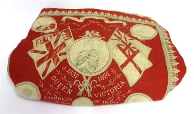 Lot 2020 - 19th Century Patchwork Quilt, with central panel depicting portrait panel of Queen Victoria...
