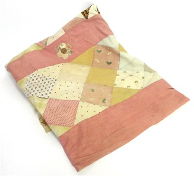 Lot 2029 - Cotton Patchwork Cover, signed to the centre Isobella Cooper 1883, within a pink border, 180cm...