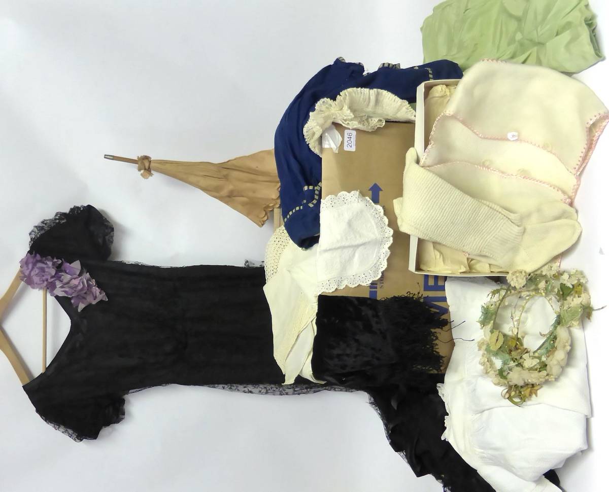 Lot 2046 - Assorted Late 19th/Early 20th Century Costume and Accessories, including a black lace evening dress