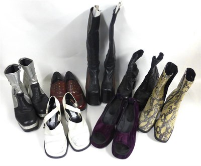 Lot 2057 - * Assorted 1960s and Later Shoes, including a pair of platform knee high leather boots (size...