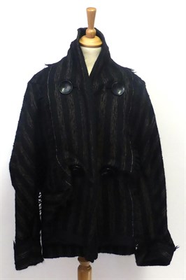 Lot 2093 - Issey Miyake Wool and Silk Mix Jacket in black with bronze striped detailing, cowl style...