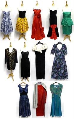 Lot 2096 - Circa 1980s and Later Evening Dresses including a Bernshaw strapless red full length dress with...
