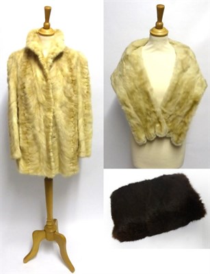 Lot 2100 - Blonde Mink Fur Jacket of chevron design; Similar Stole retailed by Dysons Furriers and a Brown Fur