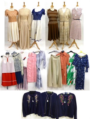 Lot 2104 - Assorted Circa 1960s/70s and Later Costume including three navy blue wool cardigans with silk...