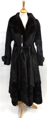 Lot 2112 - Dark Mink Coat, with wide lapels, brown leather inserts under the arms, leather detachable belt...