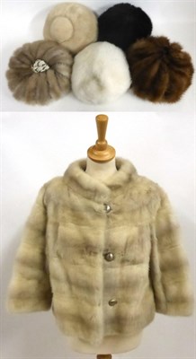 Lot 2113 - Short Grey Mink Jacket with round Nehru collar and three large silvered buttons; four Mink Fur Hats