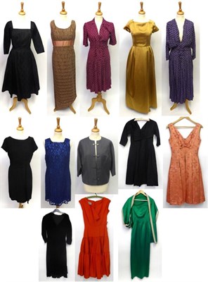 Lot 2124 - Circa 1930s and Later Costume including a black silk velvet dress with elbow length sleeves, v neck
