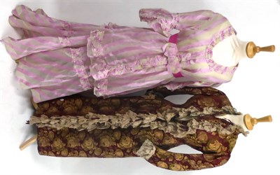 Lot 2143 - 19th Century Silk Floral Brocade Open Robe, in burgundy and gold, with long sleeves, lace...