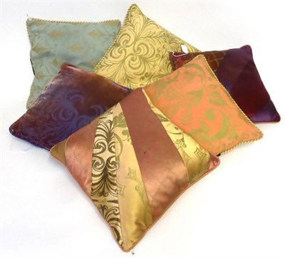 Lot 2146 - Six Charles and Patricia Lester Cushions, in cut velvet and silk, two are 32cm square and remaining