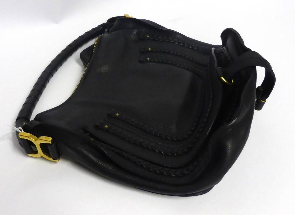 Lot 2153 - Chloe Black Leather Shoulder Bag, with plaited detailing to the front, and lift up flap with pocket