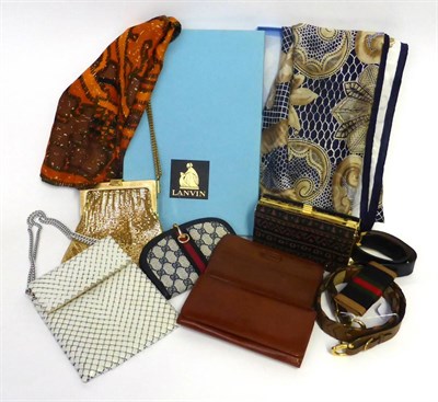 Lot 2154 - Assorted Modern Costume Accessories including a Gucci monogrammed and navy blue leather purse, with