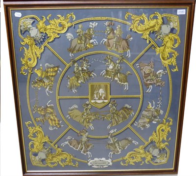 Lot 2180 - Hermes Silk Scarf, Chevalerie by Cathy Latham, within a pewter grey border, 90cm square in a modern