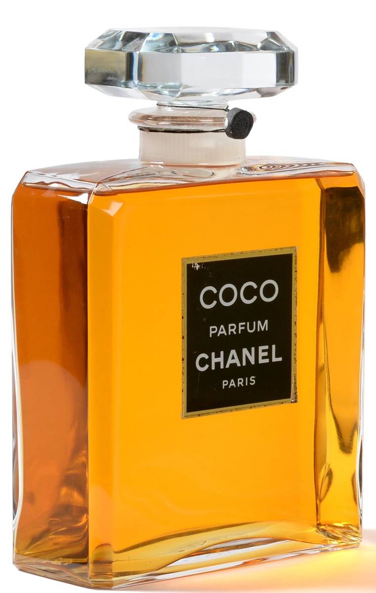 Lot 2188 - Large Glass Shop Counter Advertising Display Bottle of Coco Chanel Perfume, 21cm by 32cm by 5.5cm