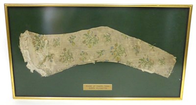 Lot 2194 - Possibly 14th Century Cream Silk Sleeve Fragment, woven with flowers in blue, yellow and  red...
