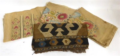 Lot 2196 - Two Similar Late 19th Century Ottoman Style Embroidered Cushion Covers, on linen ground,...