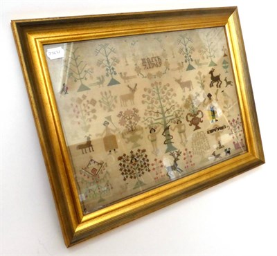 Lot 2203 - An Adam and Eve Sampler Worked by Sarah Rudd Dated March 7, 1769 worked in cross stitch with...