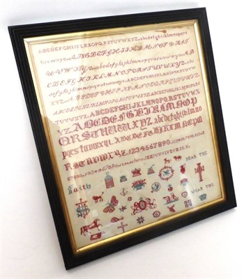 Lot 2209 - Late 18th Century Bristol School Alphabet Sampler Worked by Lizzie Alexander, in red and blue cross