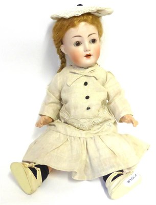 Lot 2003 - German Revalo Bisque Socket Head Doll by Ohlhaver Germany, impressed '7', with fixed blue eyes,...