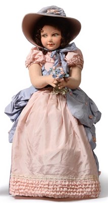 Lot 2006 - Circa 1930s Norah Wellings Large Felt Painted Doll, wearing a pale pink and blue crinoline...