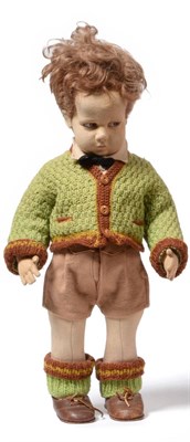 Lot 2007 - Circa 1930's Lenci Fabric Boy Doll 300 Series, with jointed body, brown side glancing painted eyes